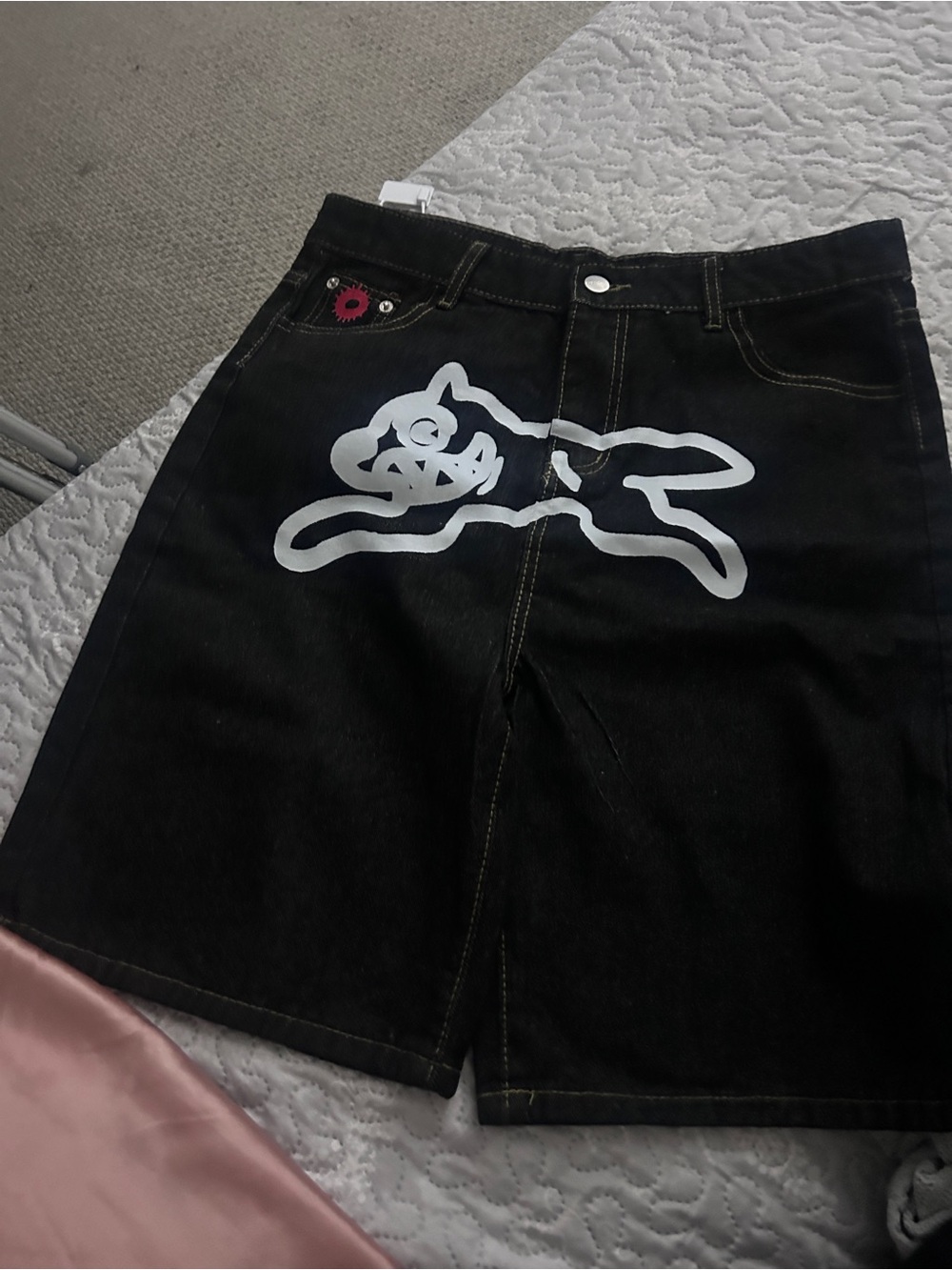 Iceberg Black Denim Shorts with White Graphic